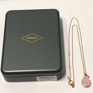 Fossil Rose Quartz Stainless Steel Necklace